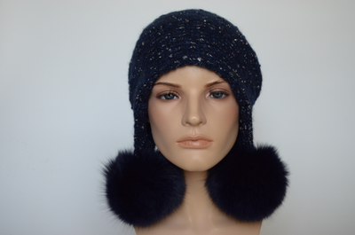 Vizio Италия 6958 шапка ушанка синяя с помпонами