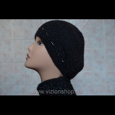 Берет на осень весну с бисером и камнями Vizio Италия 5892 BO черный