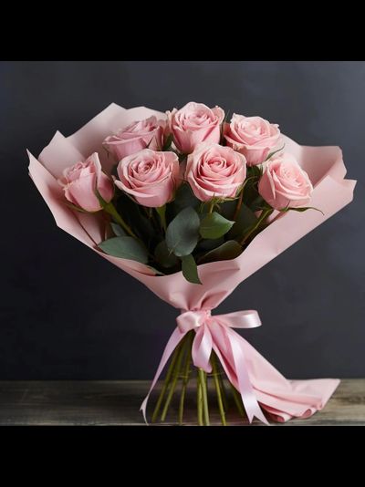 7 розовых роз