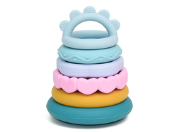 Пирамидка - прорезыватель из пищевого силикона Фигурная Голубая с сердечками