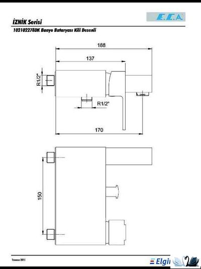 Смеситель ECA Elegant 102102278 для ванны, форма квадрат