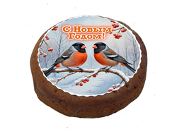 Пряник  заварной имбирный "Снегири"  с начинкой вареная сгущенка с грецким орехом  480 гр.