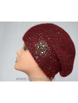 Бордовый берет с украшениями зима 2019 - 2020 Vizio Италия 6465 фото