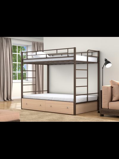 Двухъярусная кровать Валенсия 120 Твист Коричневый ящики дуб молочный фото