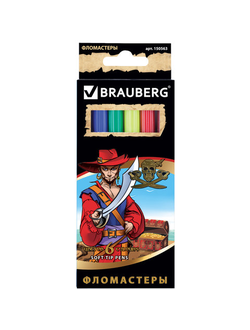 Фломастеры BRAUBERG "Корсары", 6 цветов, вентилируемый колпачок, картонная упаковка с золотистым тиснением, 150563, 12 наборов