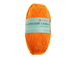 Пряжа Хлопок натуральный  Состав: 100% хлопок. Вес мотка 100 г, длина нити в мотке: 425 м. Рекомендуемые спицы  №2. цвет  485 Оранжевый