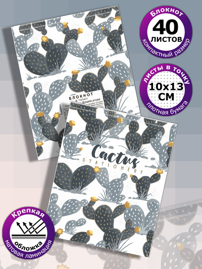 Блокнот CACTUS stationery для заметок в точку 4 шт., А6, 40 листов