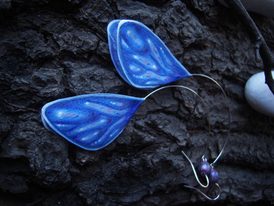 Длинные серьги на дугах "Крылышки феи Небесной Лазури"