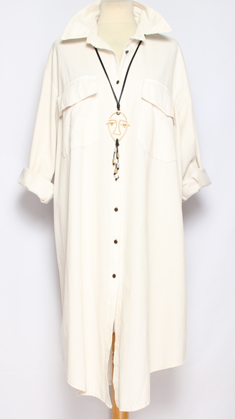 Платье-рубашка Бохо "Вельвет клёпки " белое до р.54