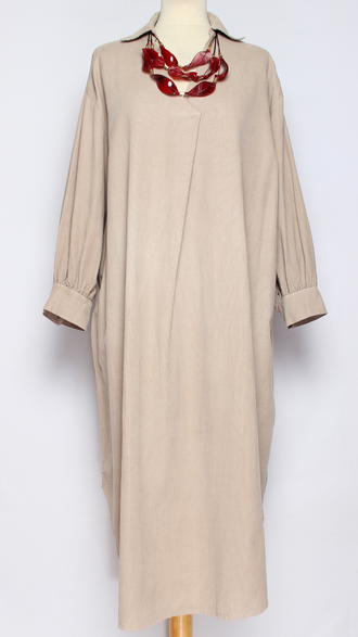 Платье-рубашка "Вельвет пышный рукав "  горчица, бежевое до р.54