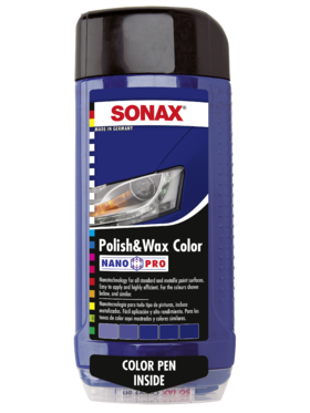Полироль цветная с воском + карандаш &quot;SONAX Polish &amp; wax color NanoPro&quot; 500 мл (темно-синяя)