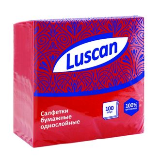 Салфетки бумажные Luscan 1 слой, 24х24 красные 100шт/уп