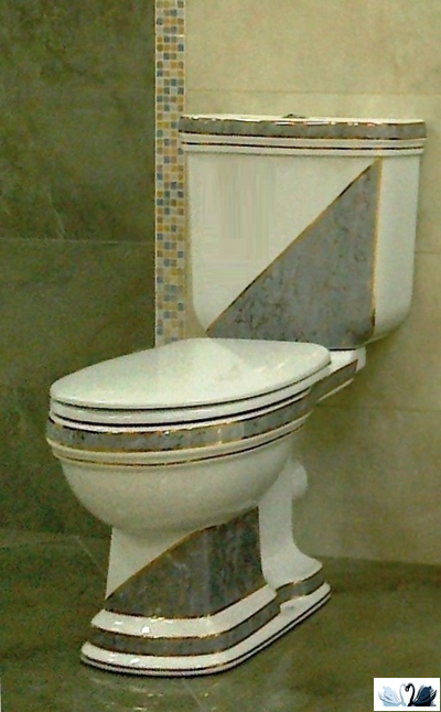 Напольный унитаз-биде Creavit Klasik с серым диагональным декором. Стиль Ретро.