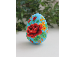 Яйцо "Красные розы на голубом" Набор для вязания крючком с бисером от Ирины Рудевич