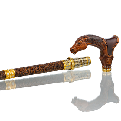 Эксклюзивная трость резная с клинком "Темный Конь с седлом"