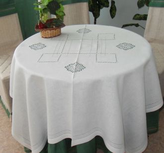 Комплект льняного столового белья "Кордилина" - прямоугольная скатерть с вышивкой 140*250 см и салфетки 6 шт.