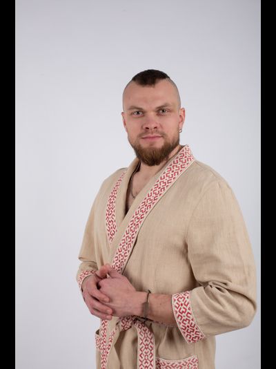 Халат для бани и дома из крапивы &quot;Легкий пар&quot; синий 60