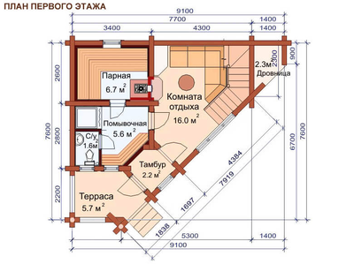 Дом-баня из бревна ДБ-07, площадь 80 м2