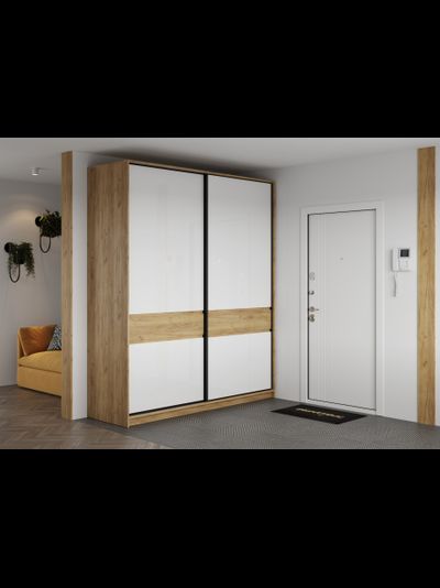 Бостон Шкаф-купе ШК-005 МДФ Дуб крафт золотой/Белый глянец