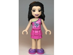 Friends Emma - Dark Pink Top with Bright Pink Circles and White Origami Crane over Yellowish Green Tank Top, Dark Pink Layered Skirt, Medium Lavender Shoes, n/a (frnd357)