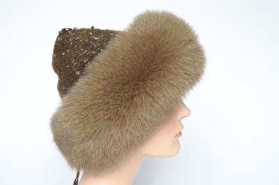 Вязаная дизайнерская шапка с меховой оторочкой мехом песца Италия Визио