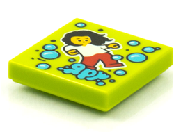 Tile 2 x 2 with Groove with BeatBit Album Cover - Dancing Girl and Medium Azure Bubbles Pattern, Lime (3068bpb1560)