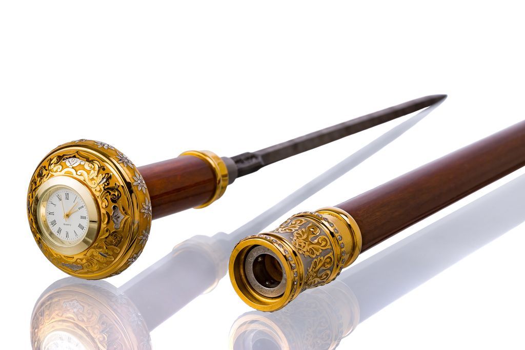 Эксклюзивная трость со съемным клинком из дамасской стали и часами