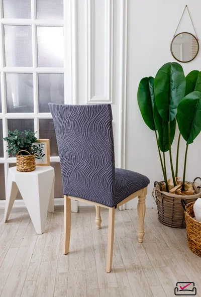 Чехол на стул Жаккард Волна Пепельный. Россия