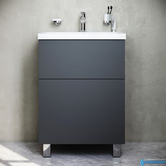 Тумба с раковиной AM.PM Gem 60, напольная, 2 ящика, цвет графит матовый