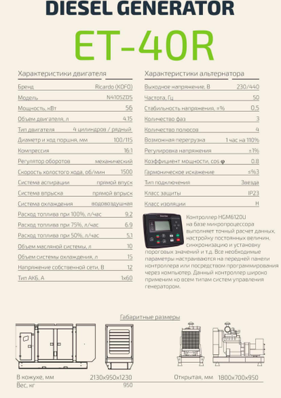 Дизельгенератор 40квт в кожухе,3фазы двиг Ricardo