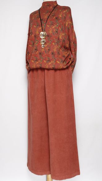 Брюки Бохо "ПАЛАЦЦО КРУПНЫЙ ВЕЛЬВЕТ" коралл до р.56