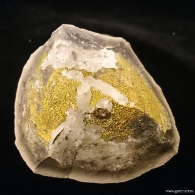 Пирит -"спектропирит", кальцит в полости конкреции. Россия. 43*60*30мм