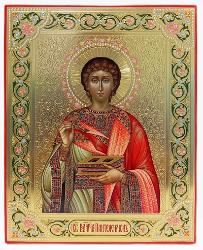 Пантелеймон Целитель, Святой великомученик. Рукописная православная икона 22х28см.