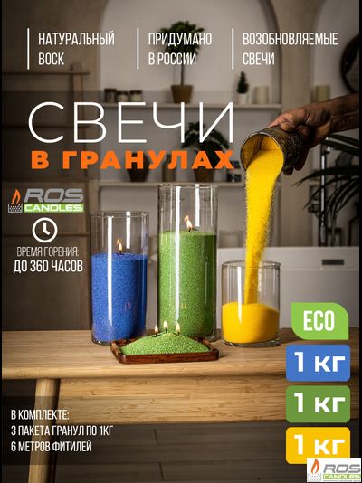 Набор цветных свечей: синие "Синий" - 1кг; зелёные "Зелёный" - 1кг; жёлтые "Жёлтый" - 1кг