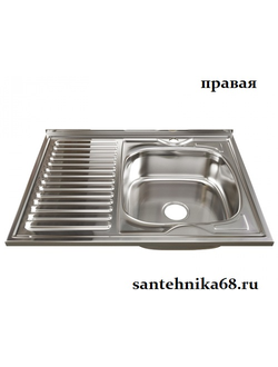 Нержавеющая кухонная накладная мойка MIXLINE 60х80 0,6мм правая левая выпуск 3 1/2 с сифоном глубина 16см