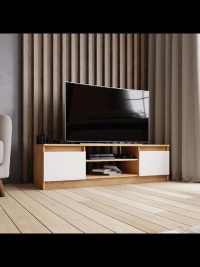 ТВМ-3 Тумба под ТВ Дуб Крафт Золотой/Белый с тиснением «Древесные поры»