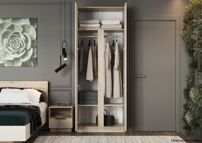 Лавена шкаф двухстворчатый ШК-002 Дуб Крафт Серый / Кашемир