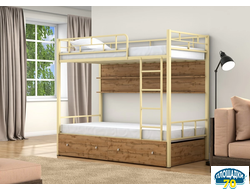 Двухъярусная кровать Валенсия Слоновая кость ящики полка дуб крафт табак Томск