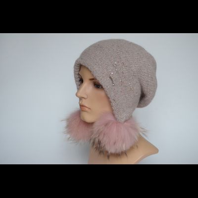 Шапка ушанка розовая с помпонами Vizio Италия 8022
