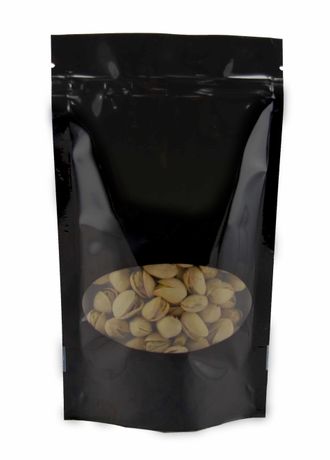 Пакет дойпак с зиплок черный глянцевый с окном 220х300 мм