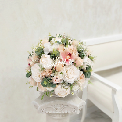 Композиция из искусственных цветов округлой формы - Шёлковый путь № МС019 - купить в Санкт-Петербург