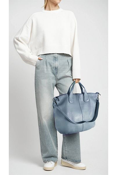 (АРТИКУЛ: 9912/8) СУМКА ЖЕНСКАЯ, БОЛЬШАЯ, НАТУРАЛЬНАЯ КОЖА, ГОЛУБАЯ, С ШИРОКИМ ПЛЕЧЕВЫМ РЕМНЕМ