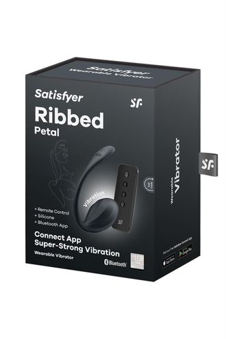 4002767 Виброяйцо Satisfyer Ribbed Petal Connect App с пультом ДУ, черное, 7,8 см