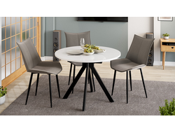 Стол обеденный Дуглас Тип 2 Черный муар/Стекло глянцевое белое