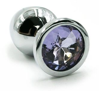 Серебристая алюминиевая анальная пробка с светло-фиолетовым кристаллом Medium