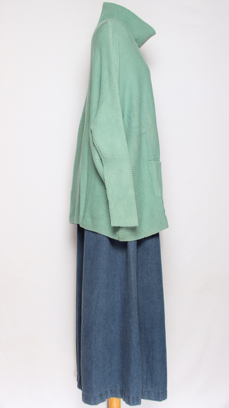 Свитер кимоно "КАРМАНЫ" серый, молочный, морская волна р.46-56