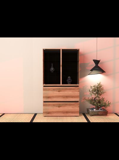 Берген тумба со стеклом Дуб делано/Венге