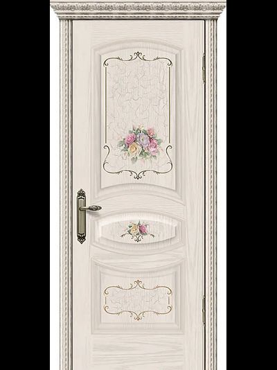 Дверь  межкомнатная в цвете крем с декором розы