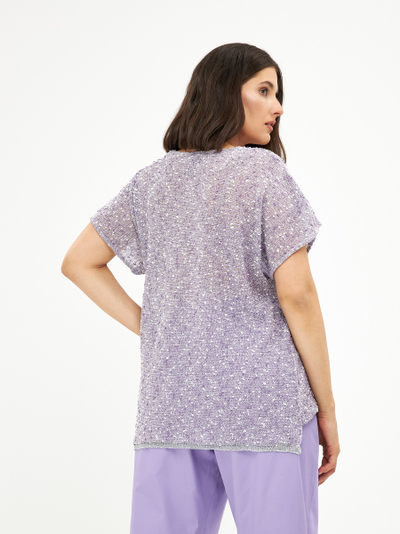 Топ вязанный в лиловом и белом цвете