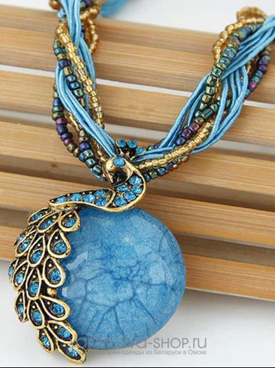 Арт: АЛ-043.Ожерелье голубое, жар-птица на подвеске.